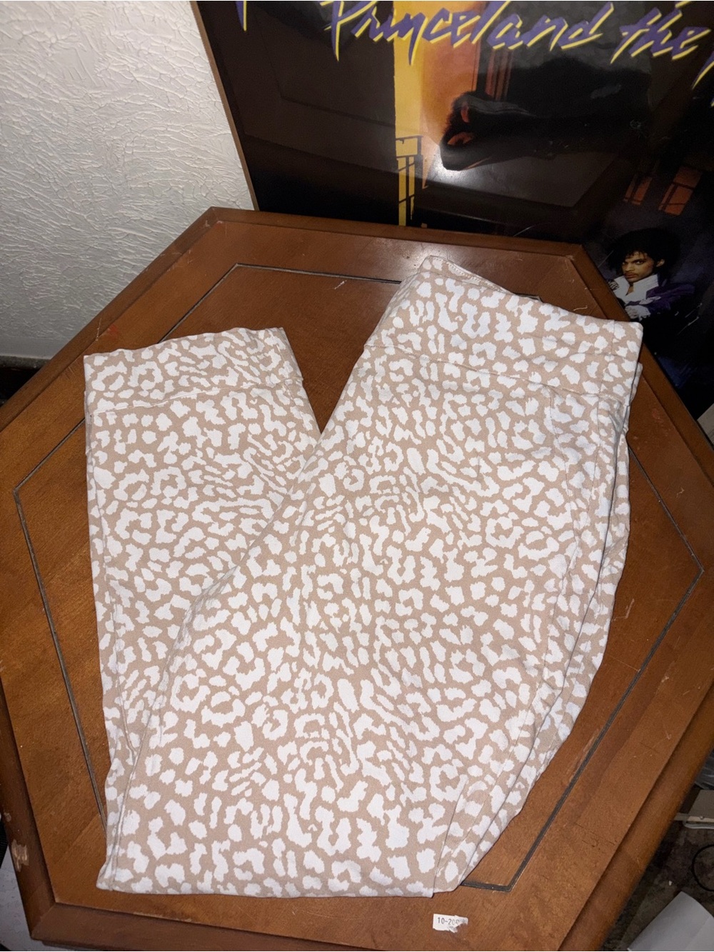 New York & Company Beige and White Animal-Print capri business casual pants